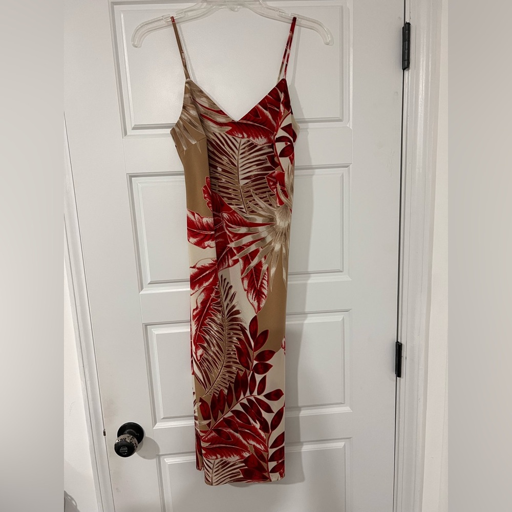 Red Spaghetti Strap Slip Dress Midi